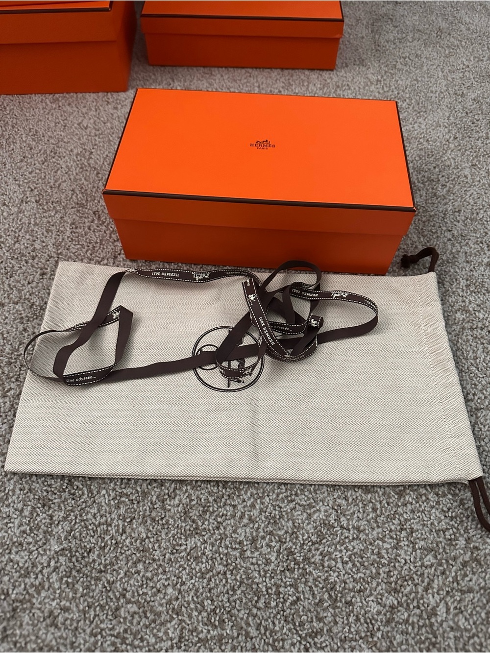 Orange Dust Bag with Brown Drawstring -